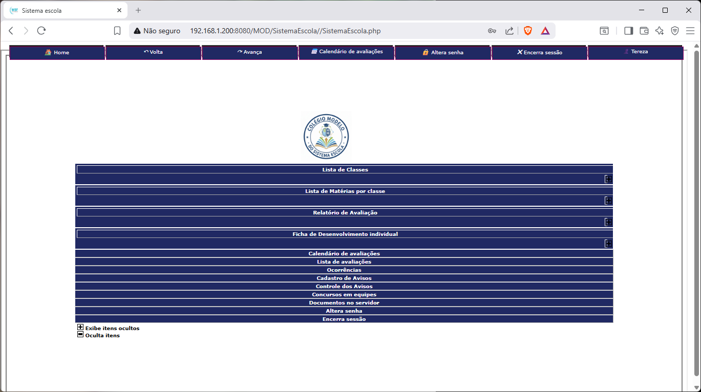 Portal para Professores e Administrativo — Acesso via navegador